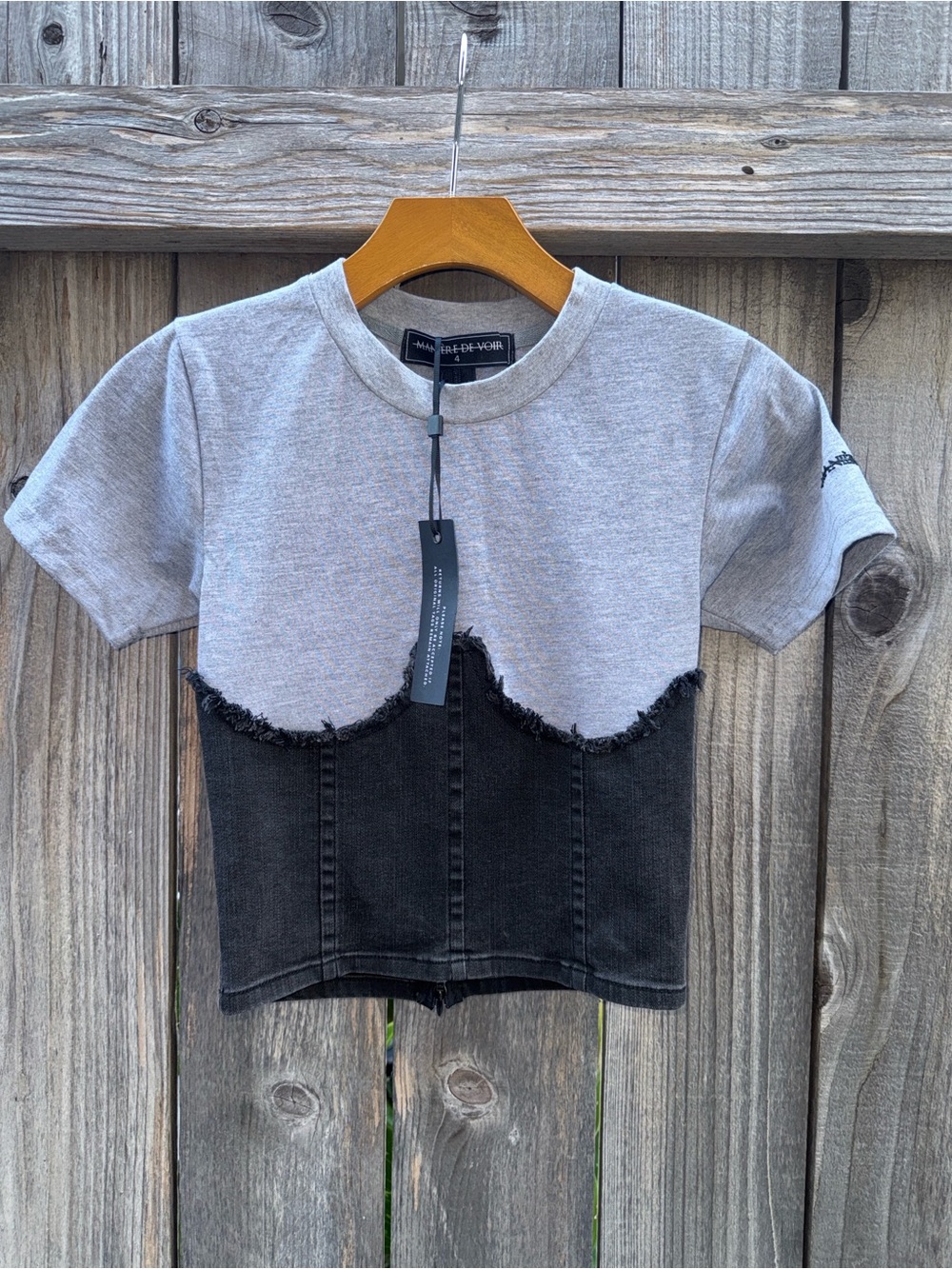 Maniere De Voir Denin Corset T-Shirt Black/Gray Size 4/S